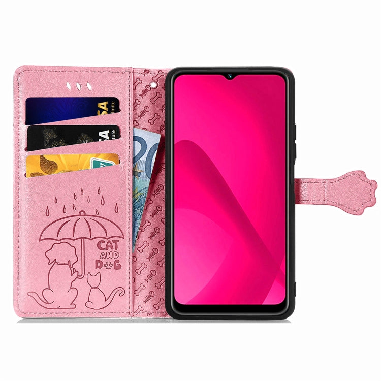 For Oukitel C53 Cat and Dog Embossed Leather Phone Case