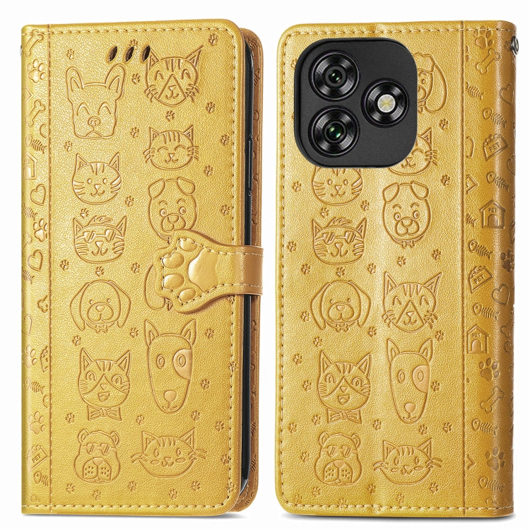 For Oukitel C53 Cat and Dog Embossed Leather Phone Case