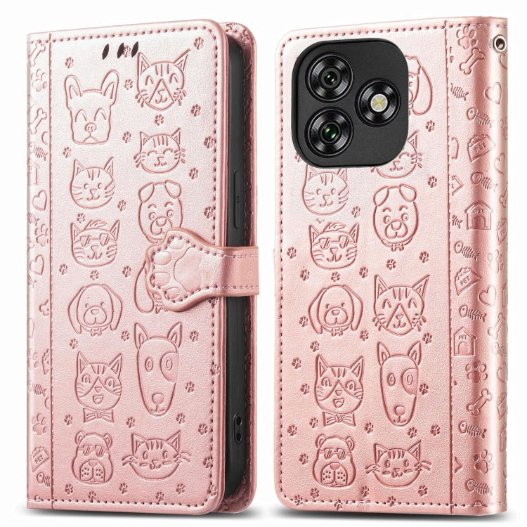 For Oukitel C53 Cat and Dog Embossed Leather Phone Case