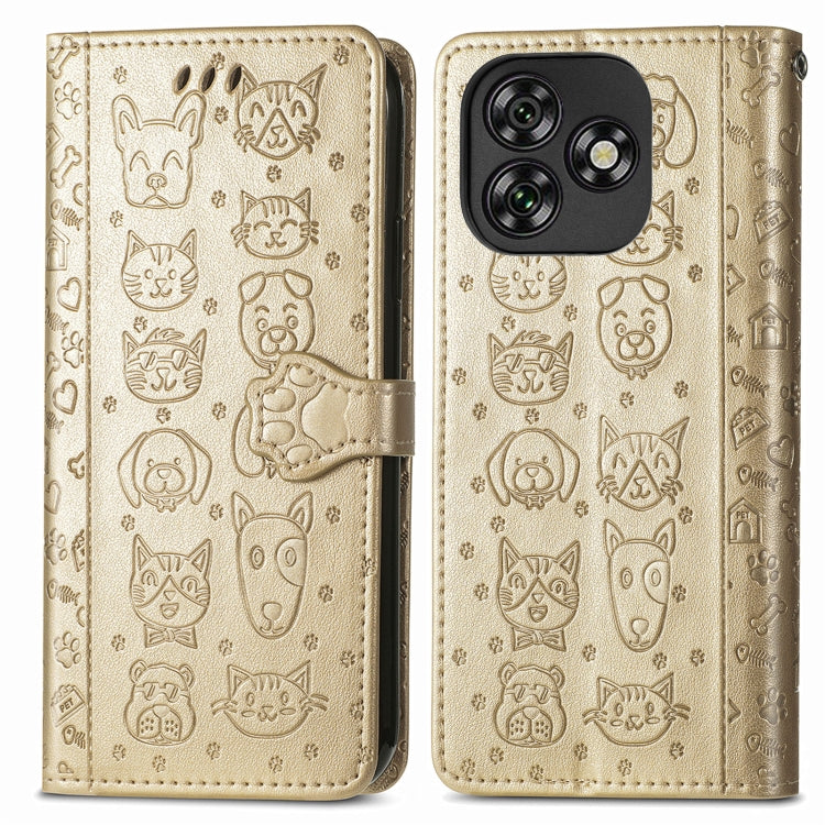 For Oukitel C53 Cat and Dog Embossed Leather Phone Case