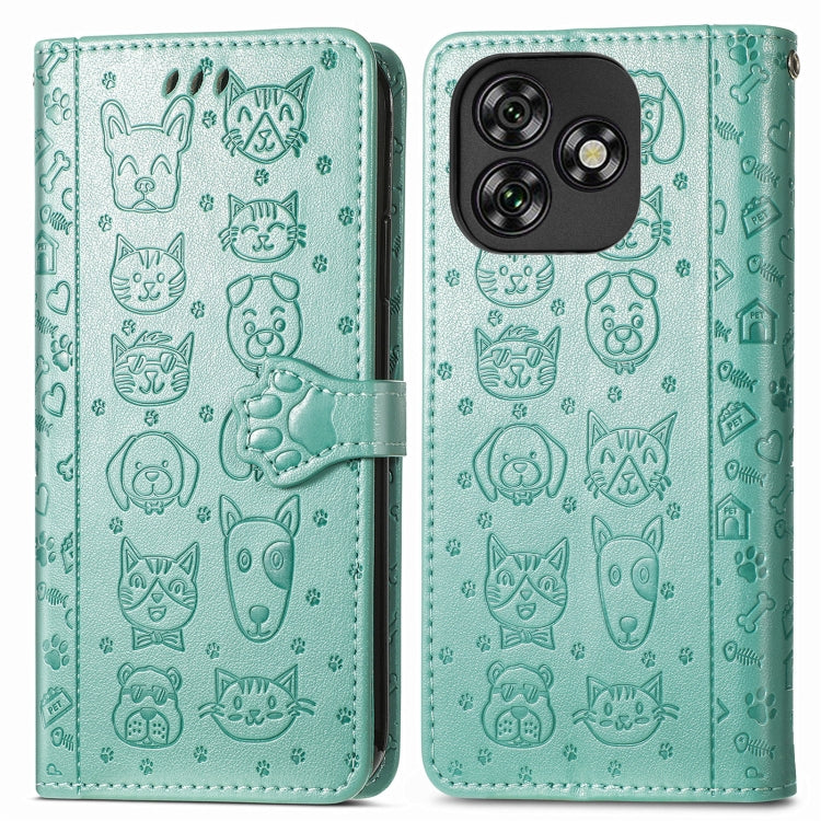 For Oukitel C53 Cat and Dog Embossed Leather Phone Case