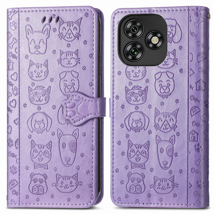For Oukitel C53 Cat and Dog Embossed Leather Phone Case