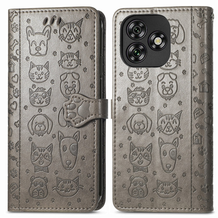 For Oukitel C53 Cat and Dog Embossed Leather Phone Case