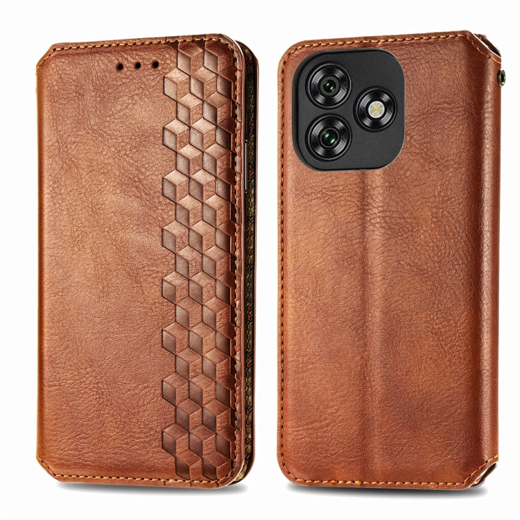 For Oukitel C53 Cubic Grid Pressed Magnetic Leather Phone Case