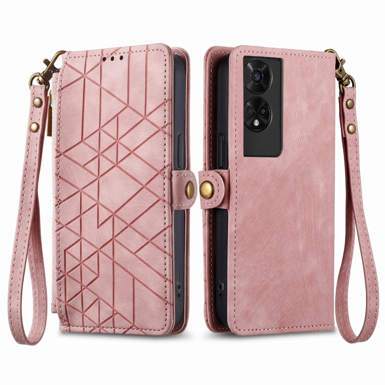 For TCL 50 5G Geometric Zipper Wallet Side Buckle Leather Phone Case