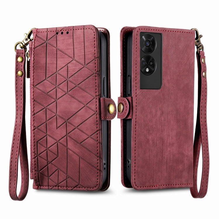 For TCL 50 5G Geometric Zipper Wallet Side Buckle Leather Phone Case