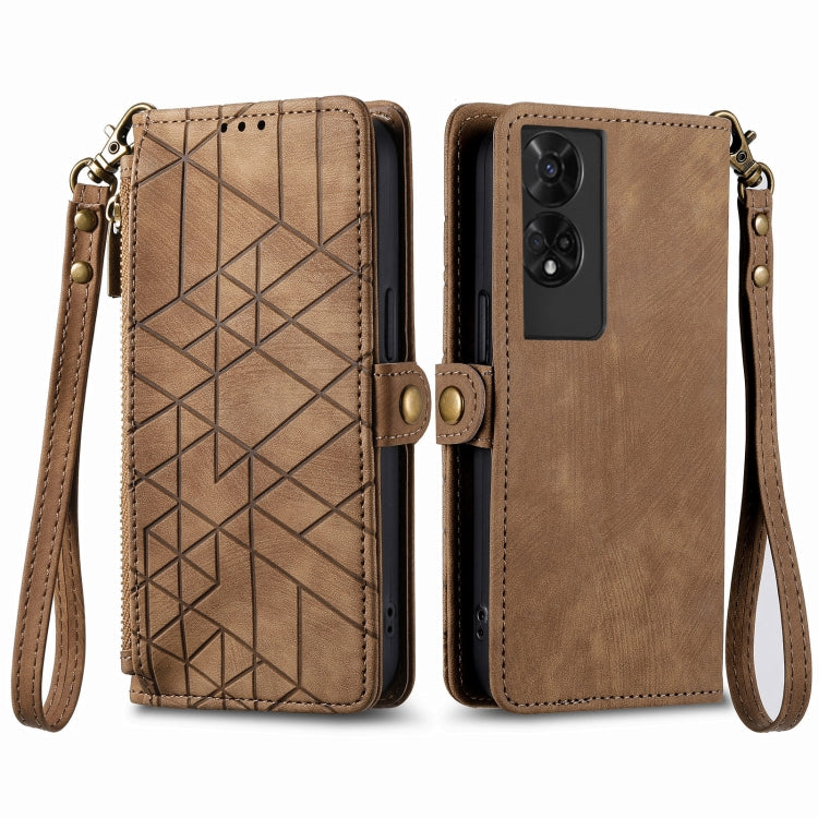 For TCL 50 5G Geometric Zipper Wallet Side Buckle Leather Phone Case