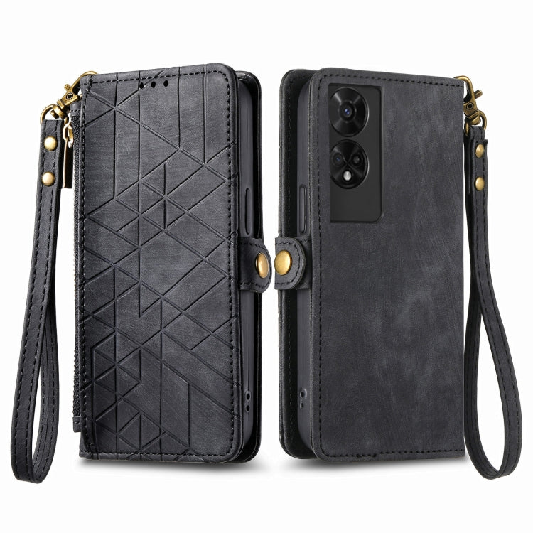 For TCL 50 5G Geometric Zipper Wallet Side Buckle Leather Phone Case
