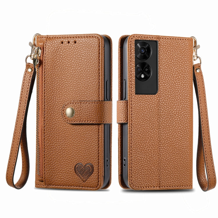 For TCL 50 5G Love Zipper Lanyard Leather Phone Case