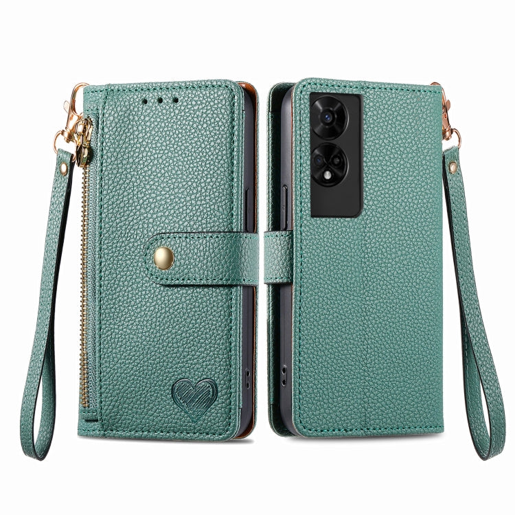 For TCL 50 5G Love Zipper Lanyard Leather Phone Case