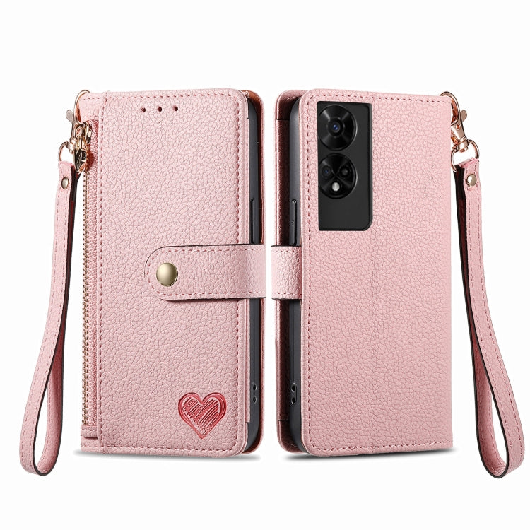 For TCL 50 5G Love Zipper Lanyard Leather Phone Case