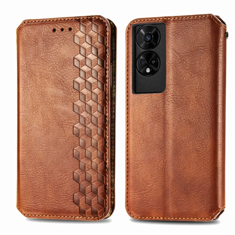 For TCL 50 5G Cubic Grid Pressed Magnetic Leather Phone Case