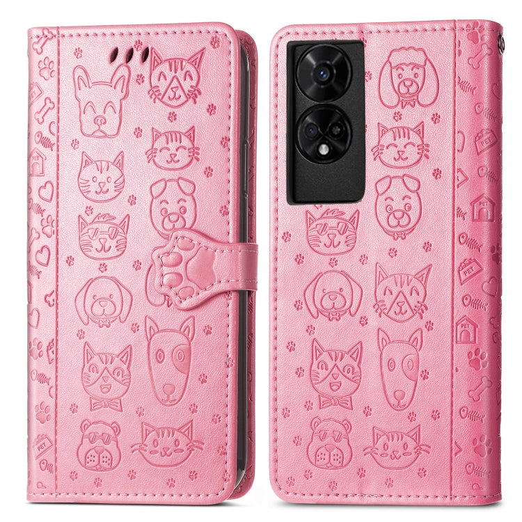 For TCL 50 5G Cat and Dog Embossed Leather Phone Case