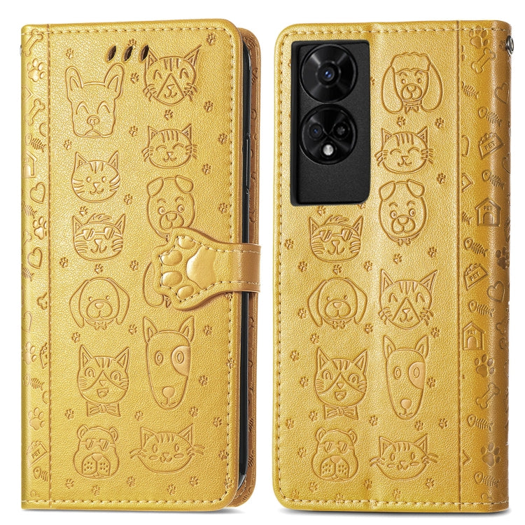 For TCL 50 5G Cat and Dog Embossed Leather Phone Case