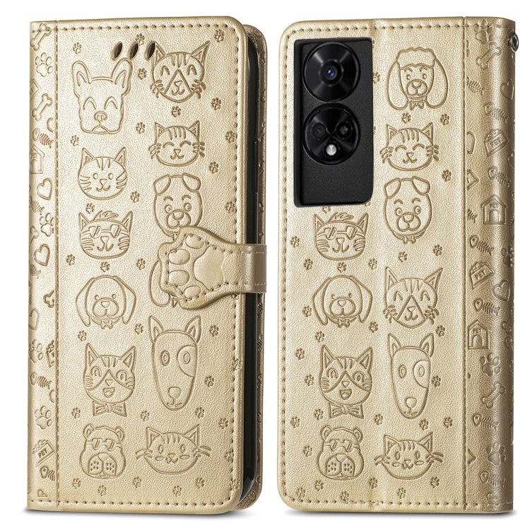 For TCL 50 5G Cat and Dog Embossed Leather Phone Case