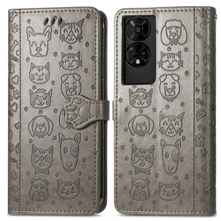 For TCL 50 5G Cat and Dog Embossed Leather Phone Case