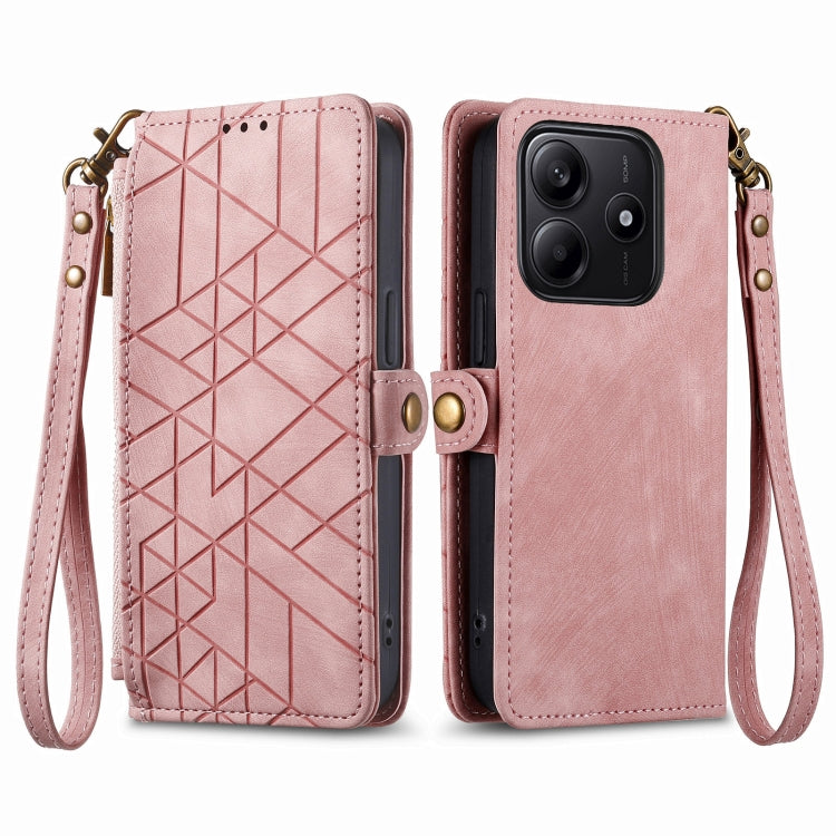 For Xiaomi Redmi Note 14 5G Geometric Zipper Wallet Side Buckle Leather Phone Case