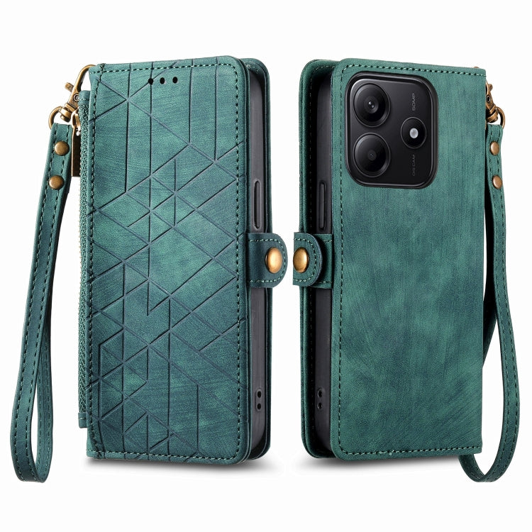 For Xiaomi Redmi Note 14 5G Geometric Zipper Wallet Side Buckle Leather Phone Case
