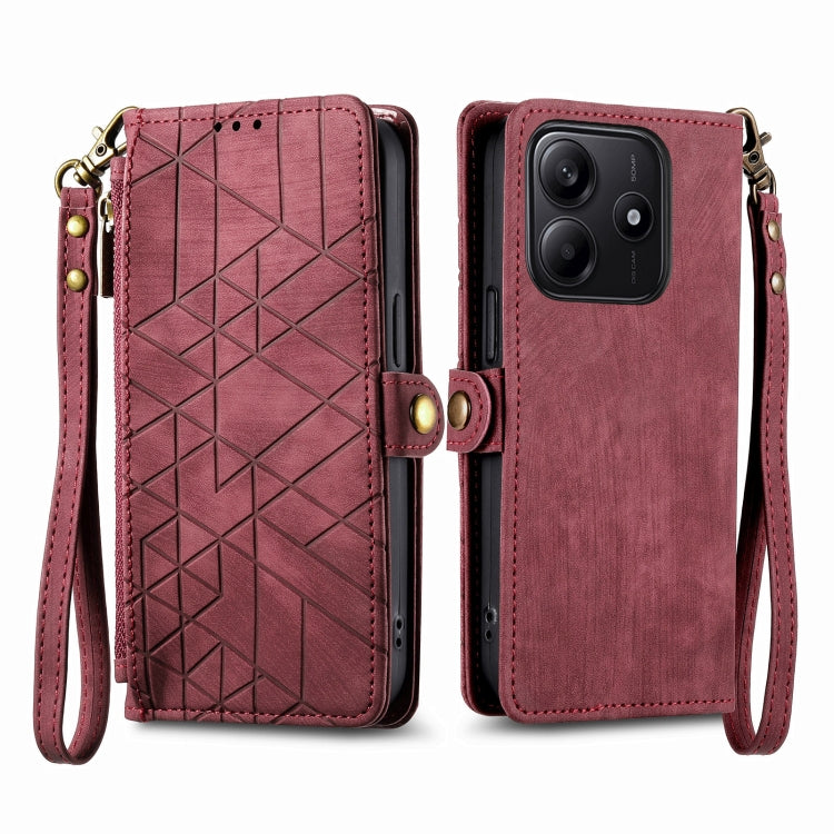 For Xiaomi Redmi Note 14 5G Geometric Zipper Wallet Side Buckle Leather Phone Case