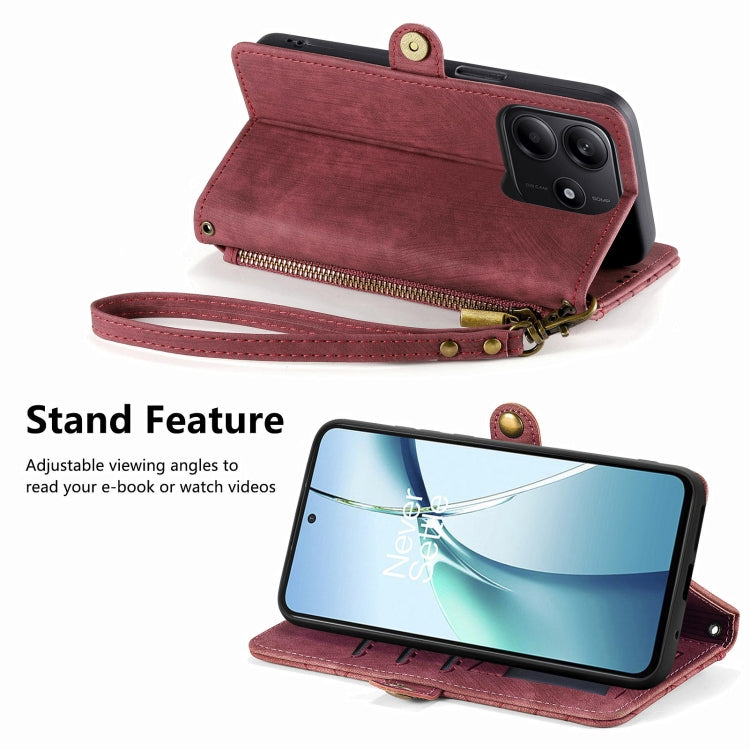 For Xiaomi Redmi Note 14 5G Geometric Zipper Wallet Side Buckle Leather Phone Case