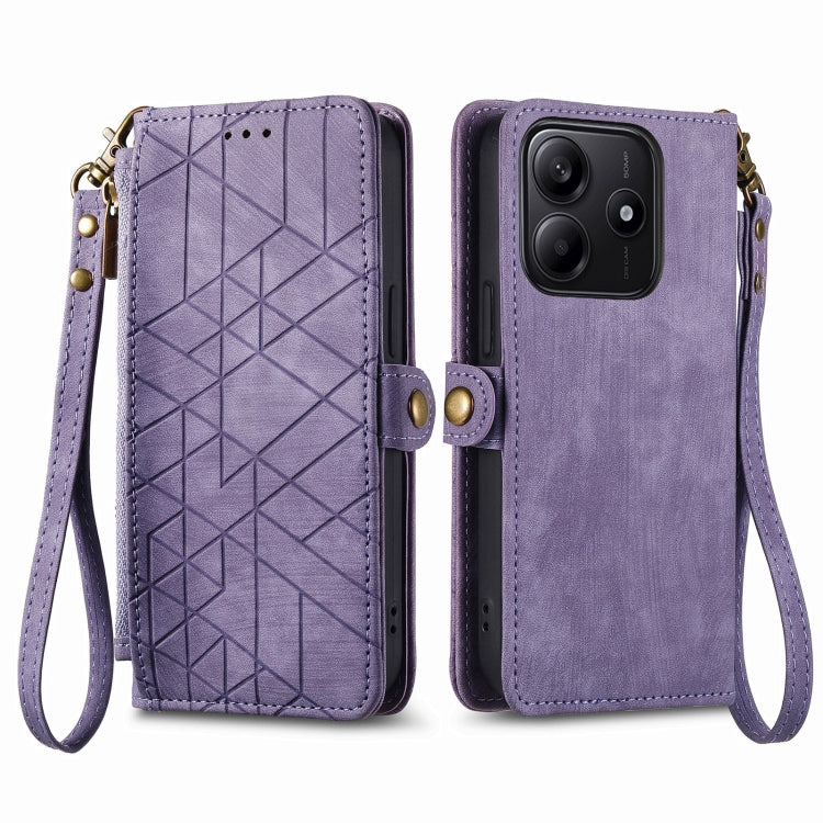 For Xiaomi Redmi Note 14 5G Geometric Zipper Wallet Side Buckle Leather Phone Case