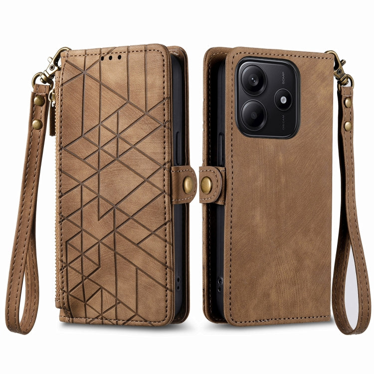 For Xiaomi Redmi Note 14 5G Geometric Zipper Wallet Side Buckle Leather Phone Case