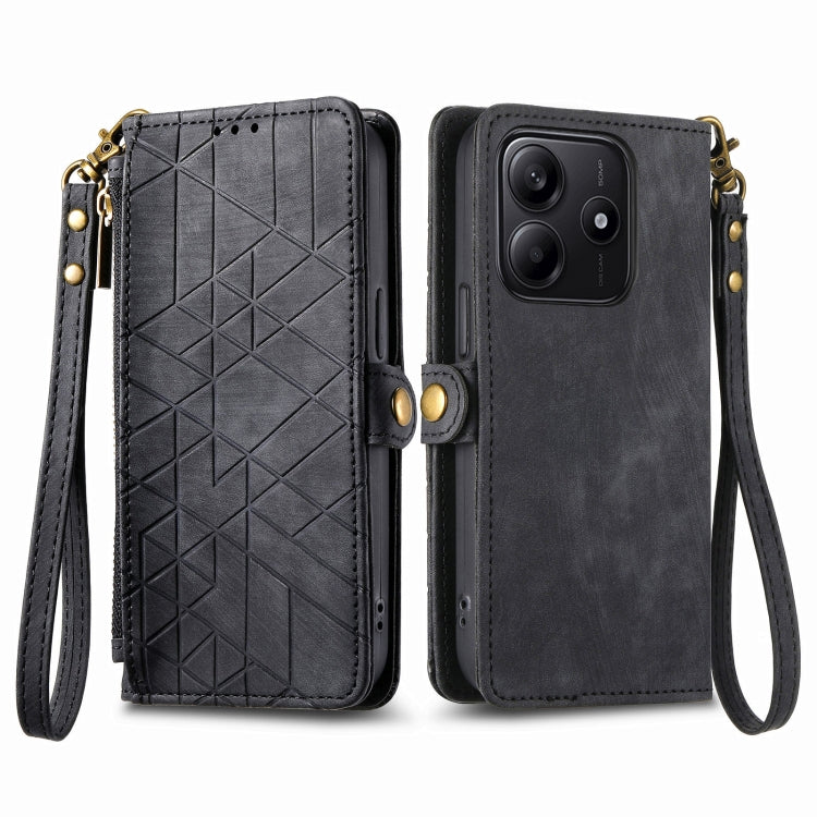 For Xiaomi Redmi Note 14 5G Geometric Zipper Wallet Side Buckle Leather Phone Case