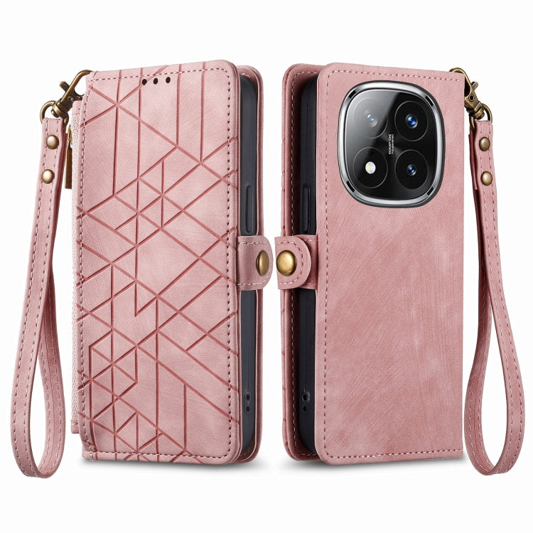 For Xiaomi Redmi Note 14 Pro 5G Geometric Zipper Wallet Side Buckle Leather Phone Case