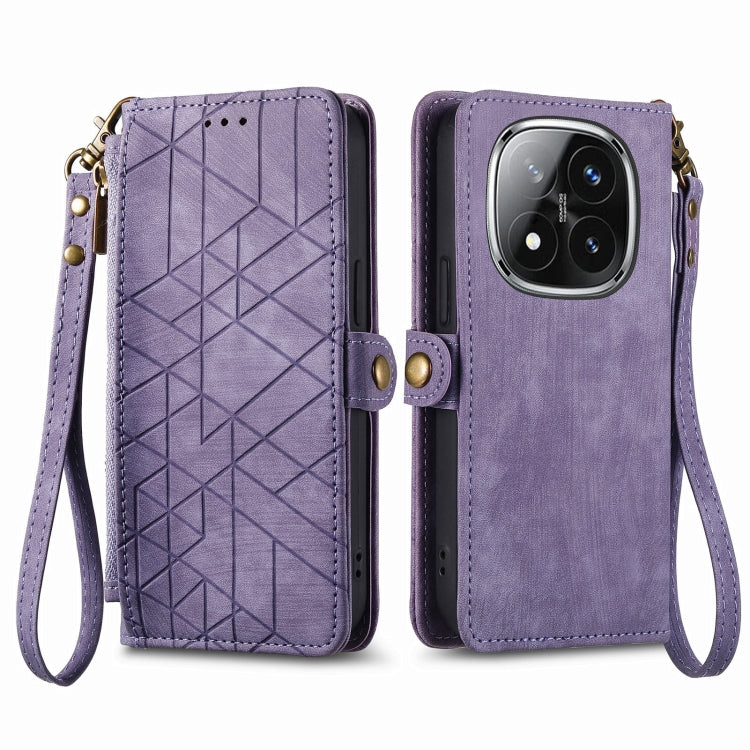 For Xiaomi Redmi Note 14 Pro 5G Geometric Zipper Wallet Side Buckle Leather Phone Case