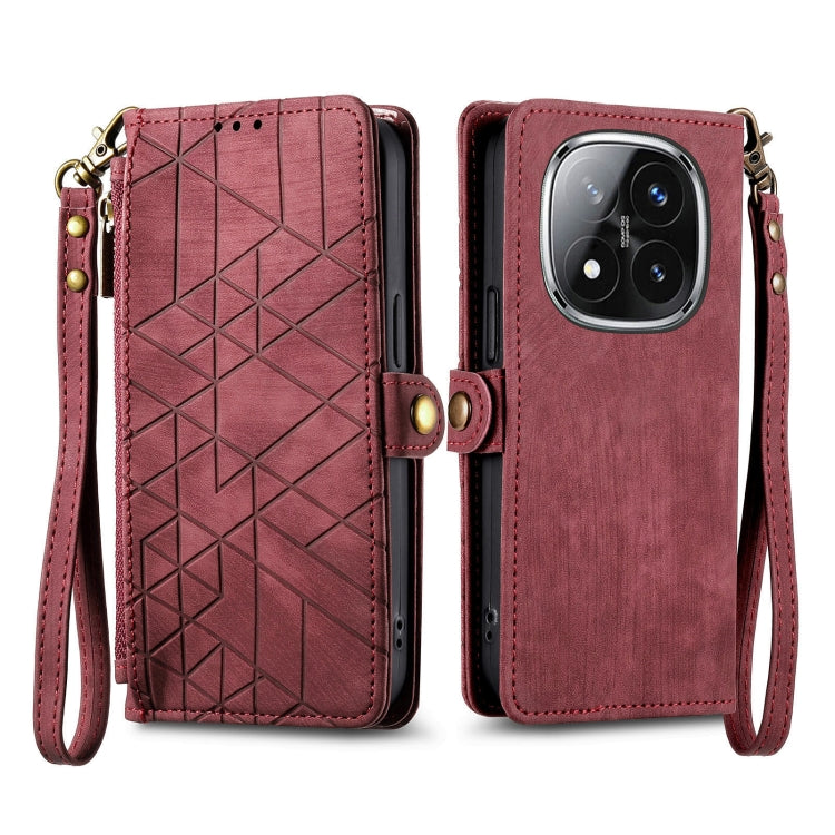 For Xiaomi Redmi Note 14 Pro+ 5G Geometric Zipper Wallet Side Buckle Leather Phone Case