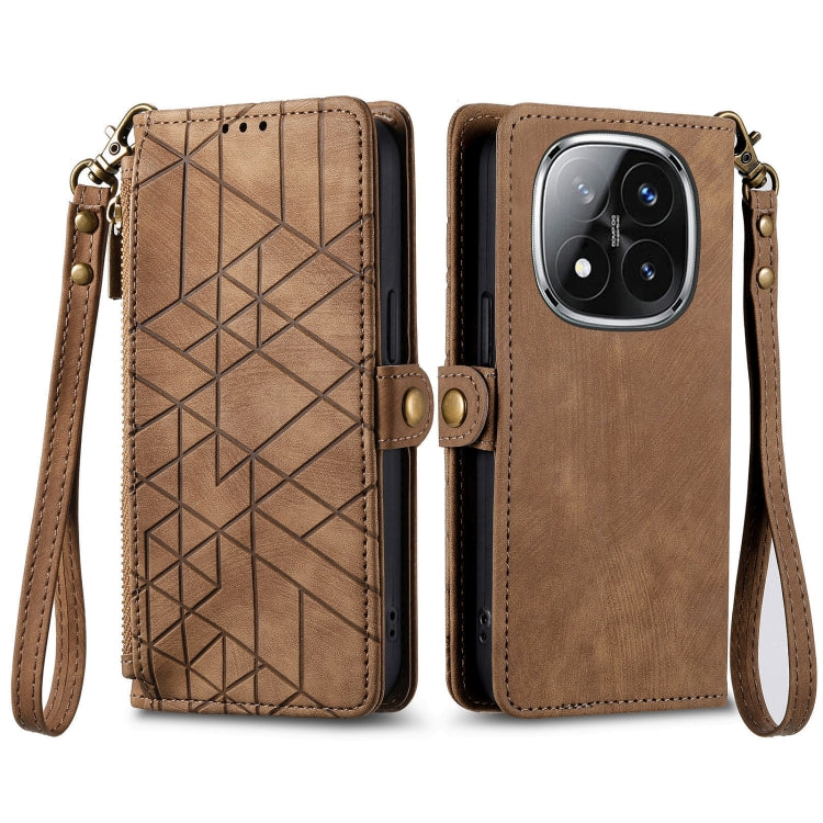 For Xiaomi Redmi Note 14 Pro+ 5G Geometric Zipper Wallet Side Buckle Leather Phone Case
