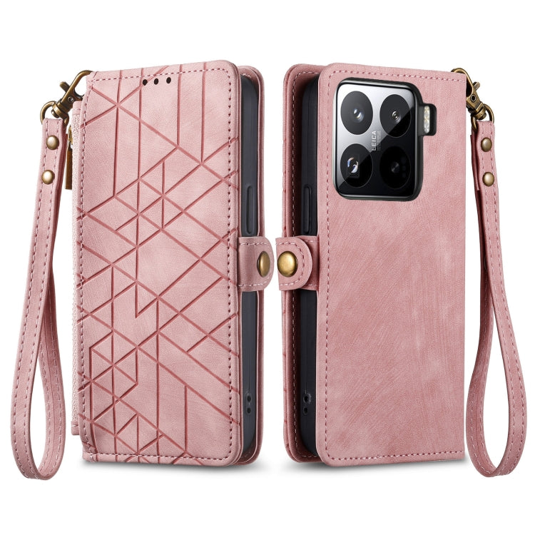For Xiaomi 15 Pro Geometric Zipper Wallet Side Buckle Leather Phone Case