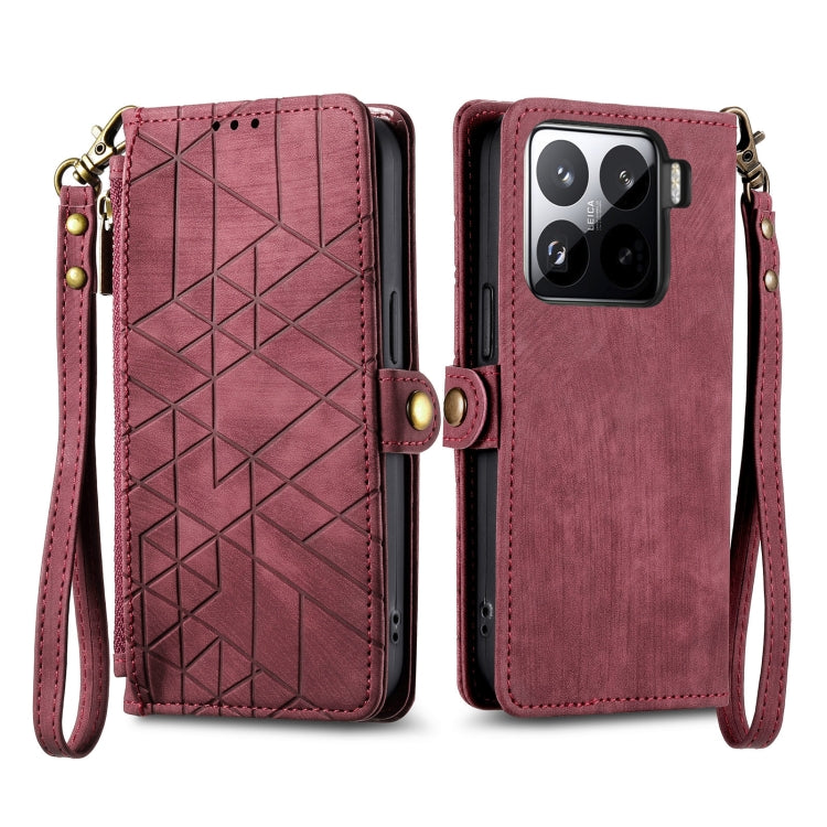For Xiaomi 15 Pro Geometric Zipper Wallet Side Buckle Leather Phone Case