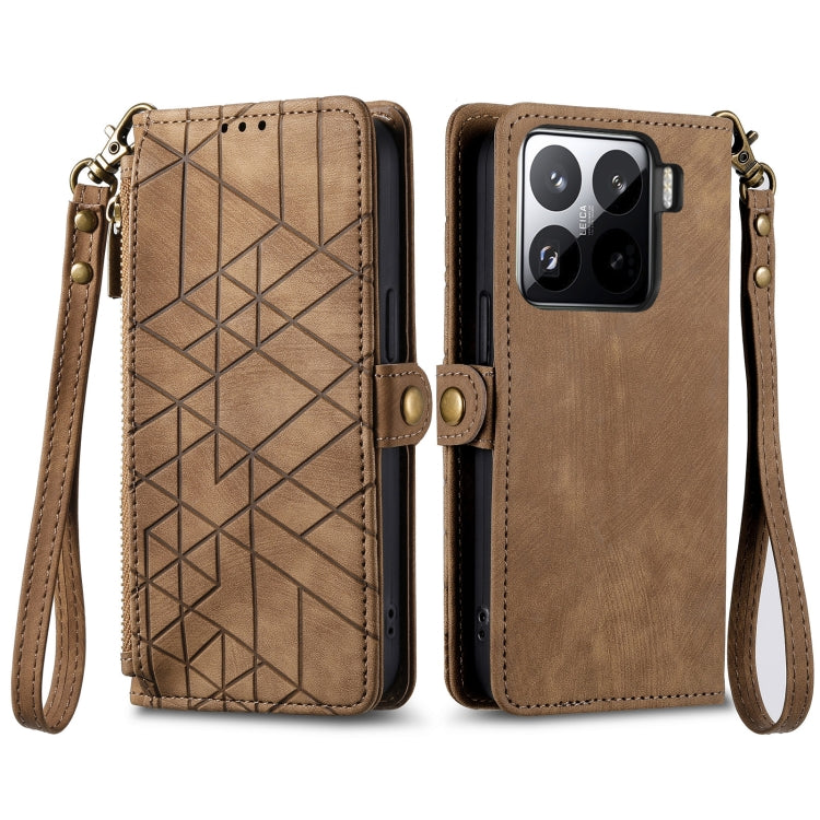 For Xiaomi 15 Pro Geometric Zipper Wallet Side Buckle Leather Phone Case