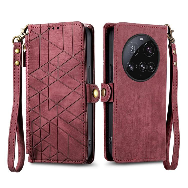 For Xiaomi 15 Ultra Geometric Zipper Wallet Side Buckle Leather Phone Case