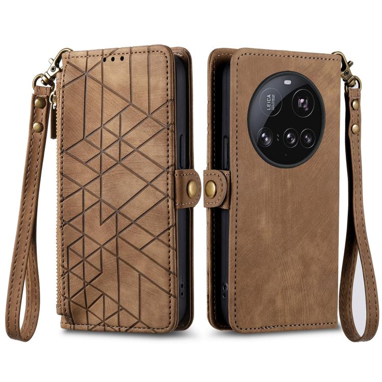 For Xiaomi 15 Ultra Geometric Zipper Wallet Side Buckle Leather Phone Case