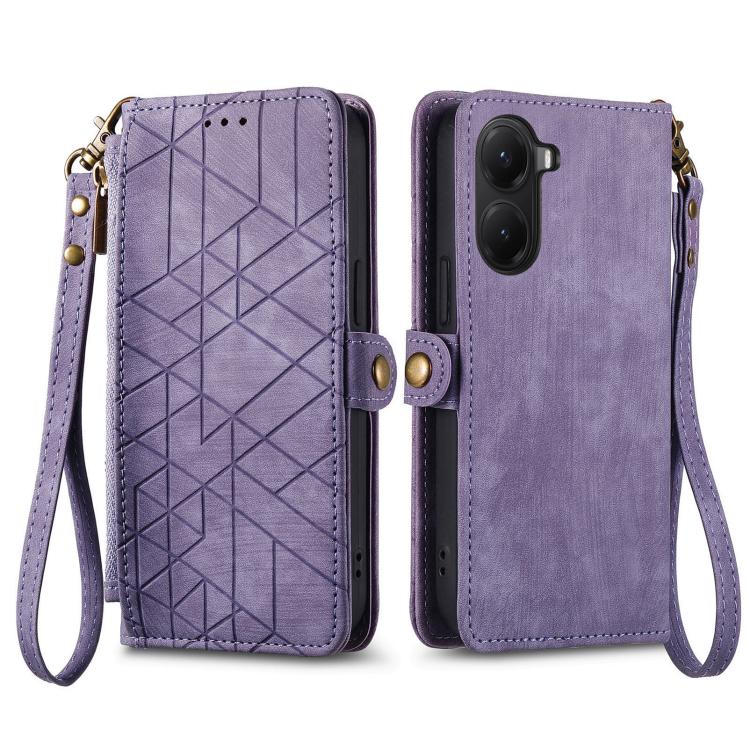 For Xiaomi Poco X7 Pro Geometric Zipper Wallet Side Buckle Leather Phone Case