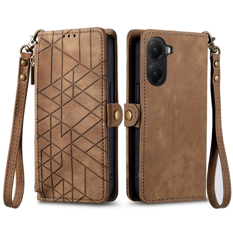 For Xiaomi Poco X7 Pro Geometric Zipper Wallet Side Buckle Leather Phone Case