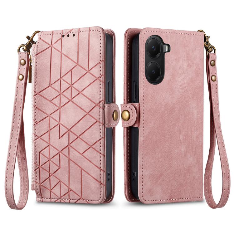 For Redmi Turbo 4 Geometric Zipper Wallet Side Buckle Leather Phone Case