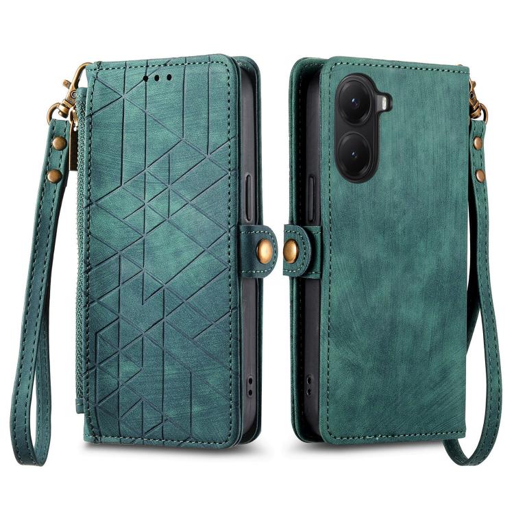 For Redmi Turbo 4 Geometric Zipper Wallet Side Buckle Leather Phone Case
