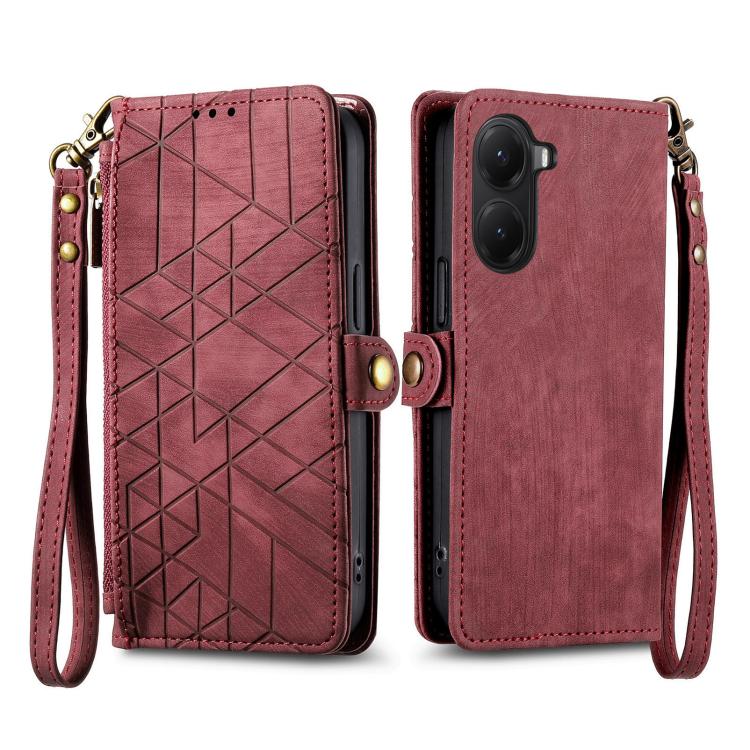 For Redmi Turbo 4 Geometric Zipper Wallet Side Buckle Leather Phone Case