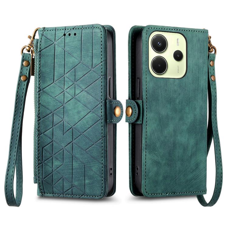 For Redmi Note 14 4G 164.84mm Geometric Zipper Wallet Side Buckle Leather Phone Case
