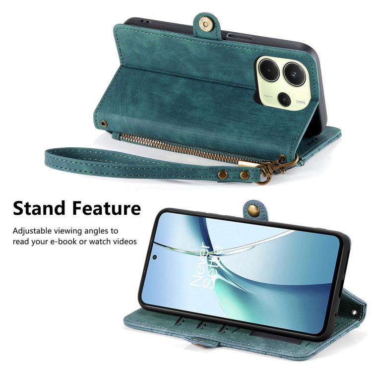 For Redmi Note 14 4G 164.84mm Geometric Zipper Wallet Side Buckle Leather Phone Case