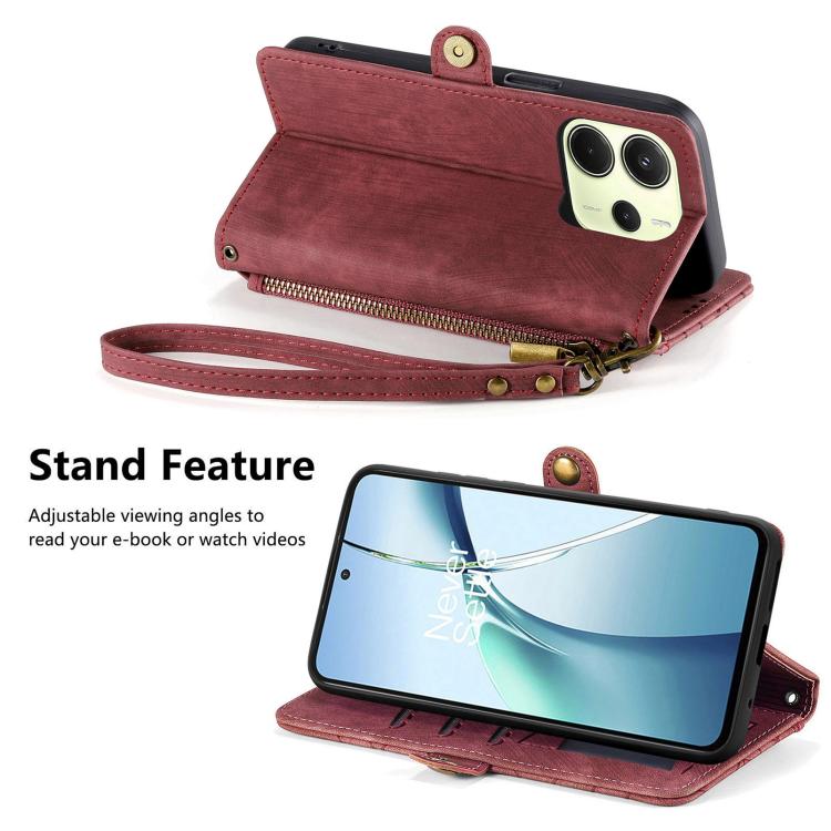 For Redmi Note 14 4G 164.84mm Geometric Zipper Wallet Side Buckle Leather Phone Case