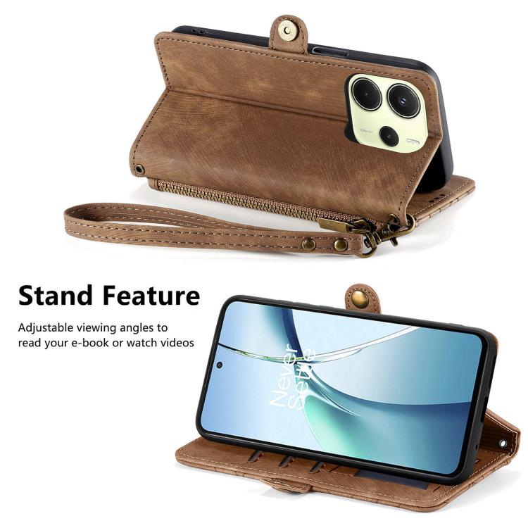 For Redmi Note 14 4G 164.84mm Geometric Zipper Wallet Side Buckle Leather Phone Case
