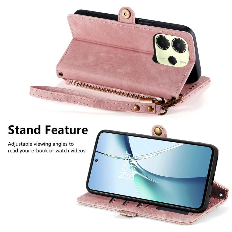 For Redmi Note 14 4G 163.25mm Geometric Zipper Wallet Side Buckle Leather Phone Case