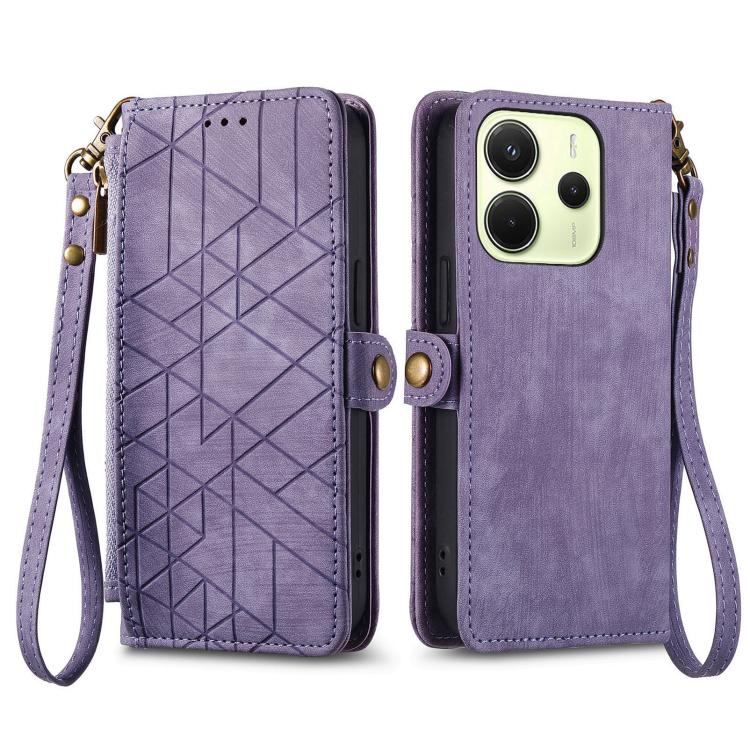For Redmi Note 14 4G 163.25mm Geometric Zipper Wallet Side Buckle Leather Phone Case