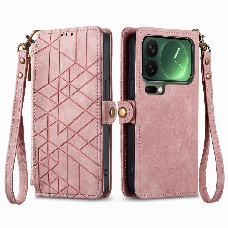 For Xiaomi 17 Pro Geometric Zipper Wallet Side Buckle Leather Phone Case
