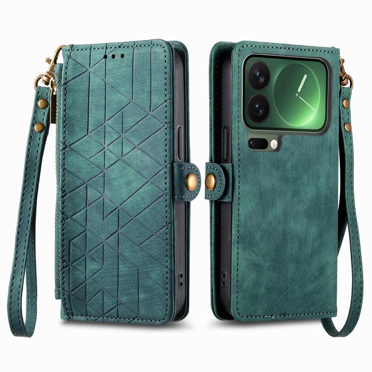 For Xiaomi 17 Pro Geometric Zipper Wallet Side Buckle Leather Phone Case