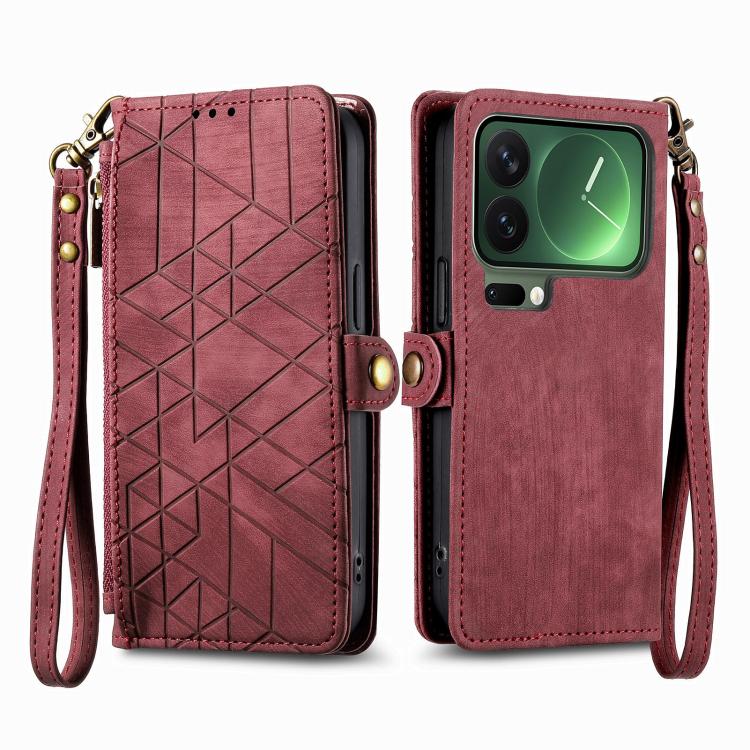 For Xiaomi 17 Pro Geometric Zipper Wallet Side Buckle Leather Phone Case